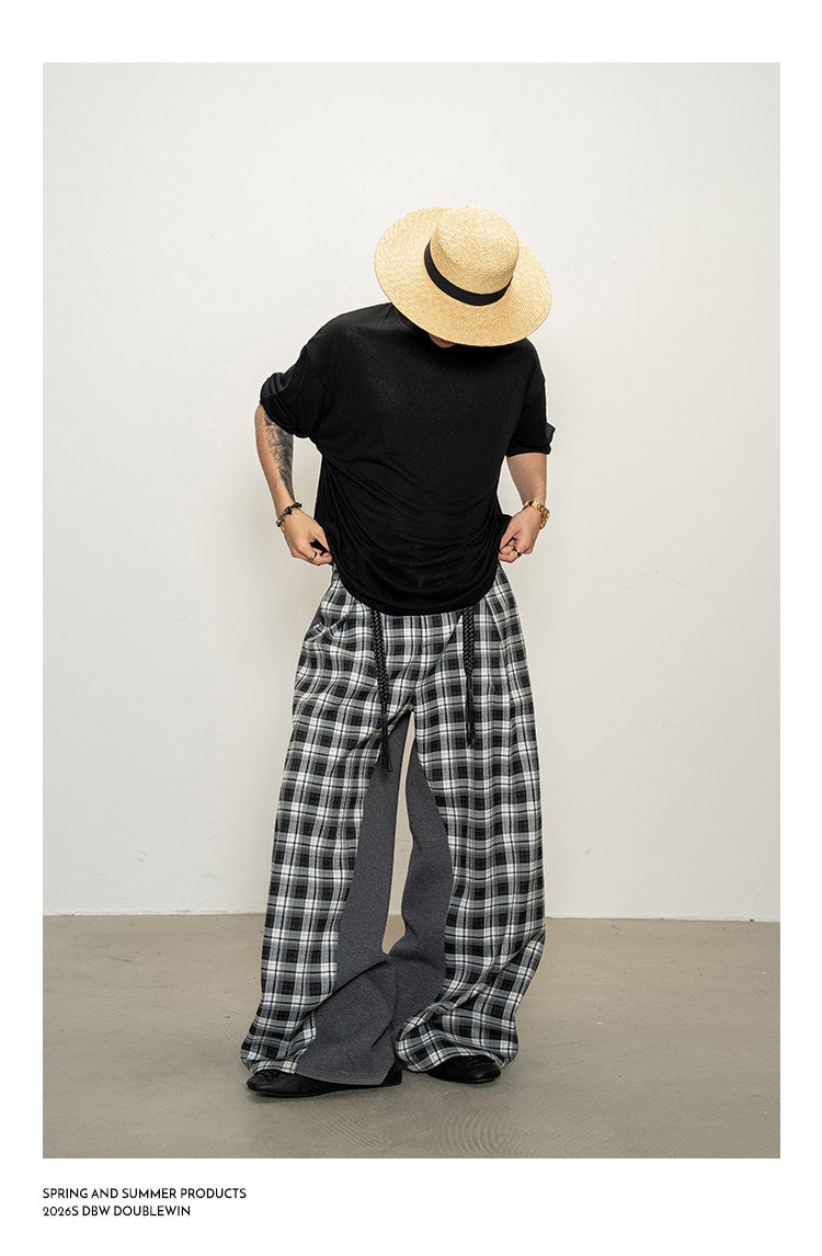 Checkered Patchwork Casual Pants