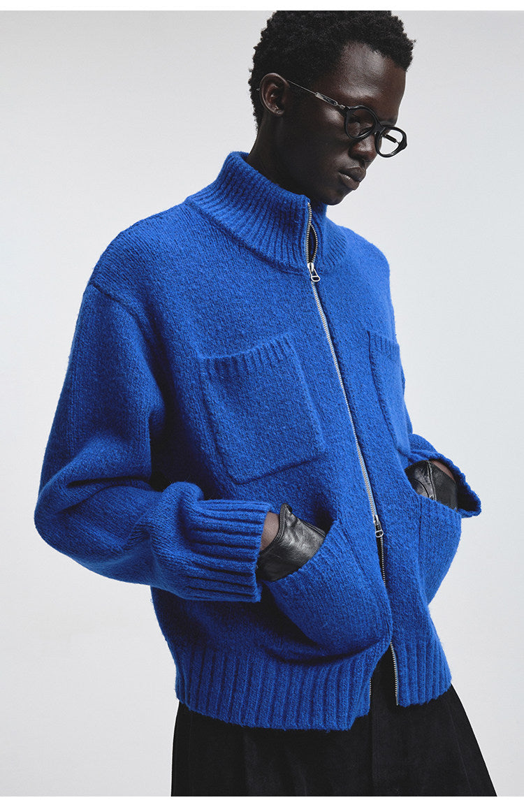 Turtleneck Multi-Pocket Cardigan