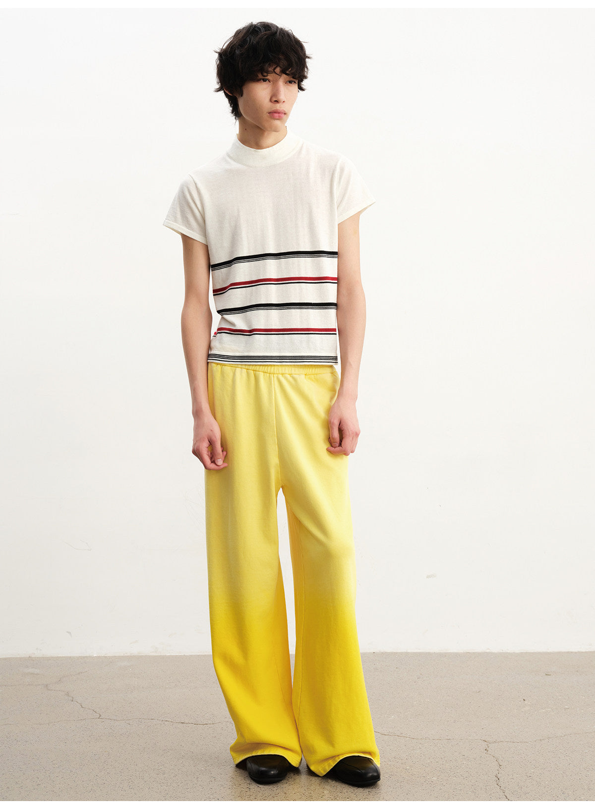 Striped High-Neck Knit T-Shirt
