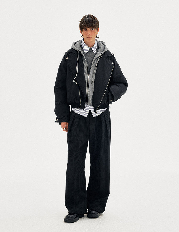 Faux Two-Piece Short Hooded Cotton Jacket