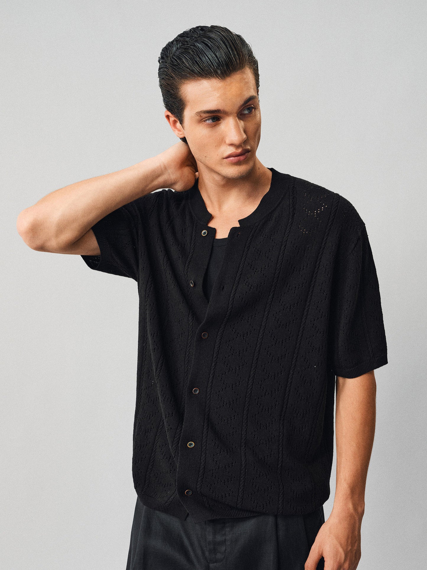 Openwork Linen Knit Shirt