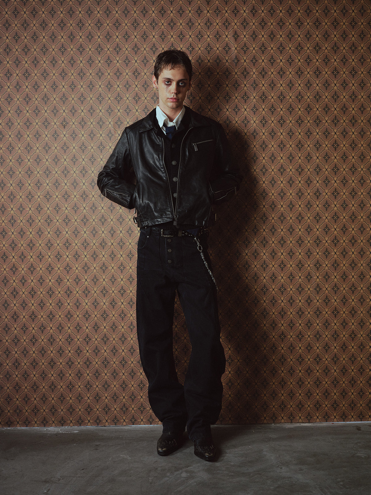 Zipper-Front Washed Leather Jacket