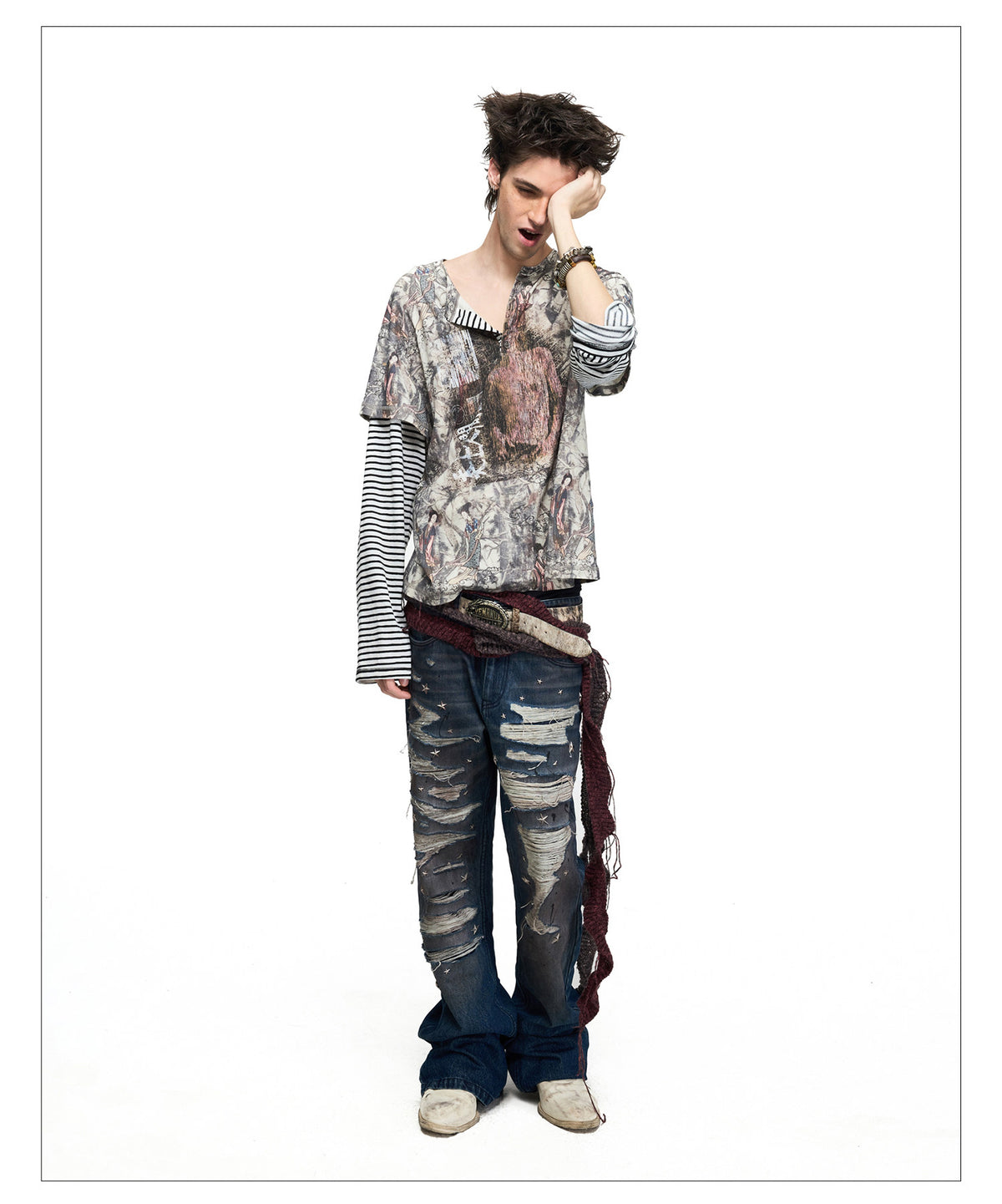 Striped Faux Two-Piece T-Shirt