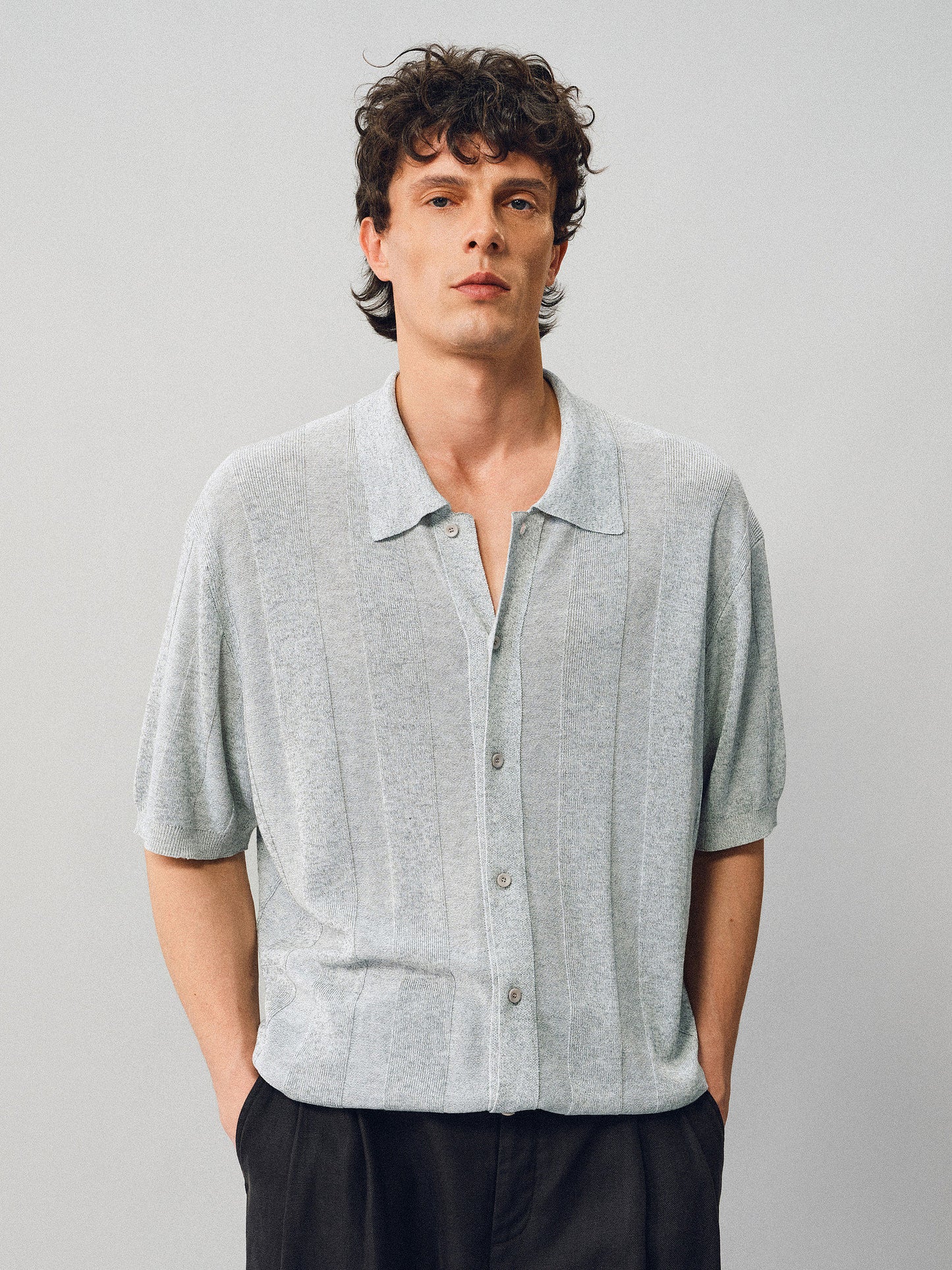 Linen-style button-down shirt