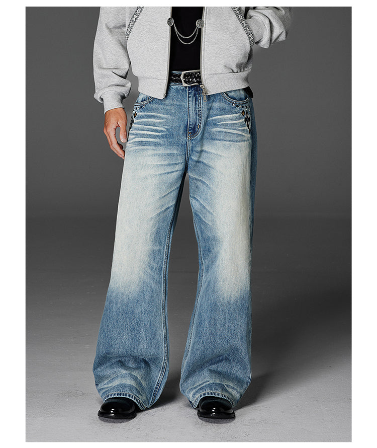 Embroidered washed jeans