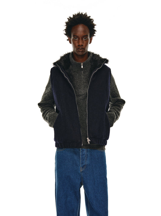 Fur Collar Stand Collar Vest