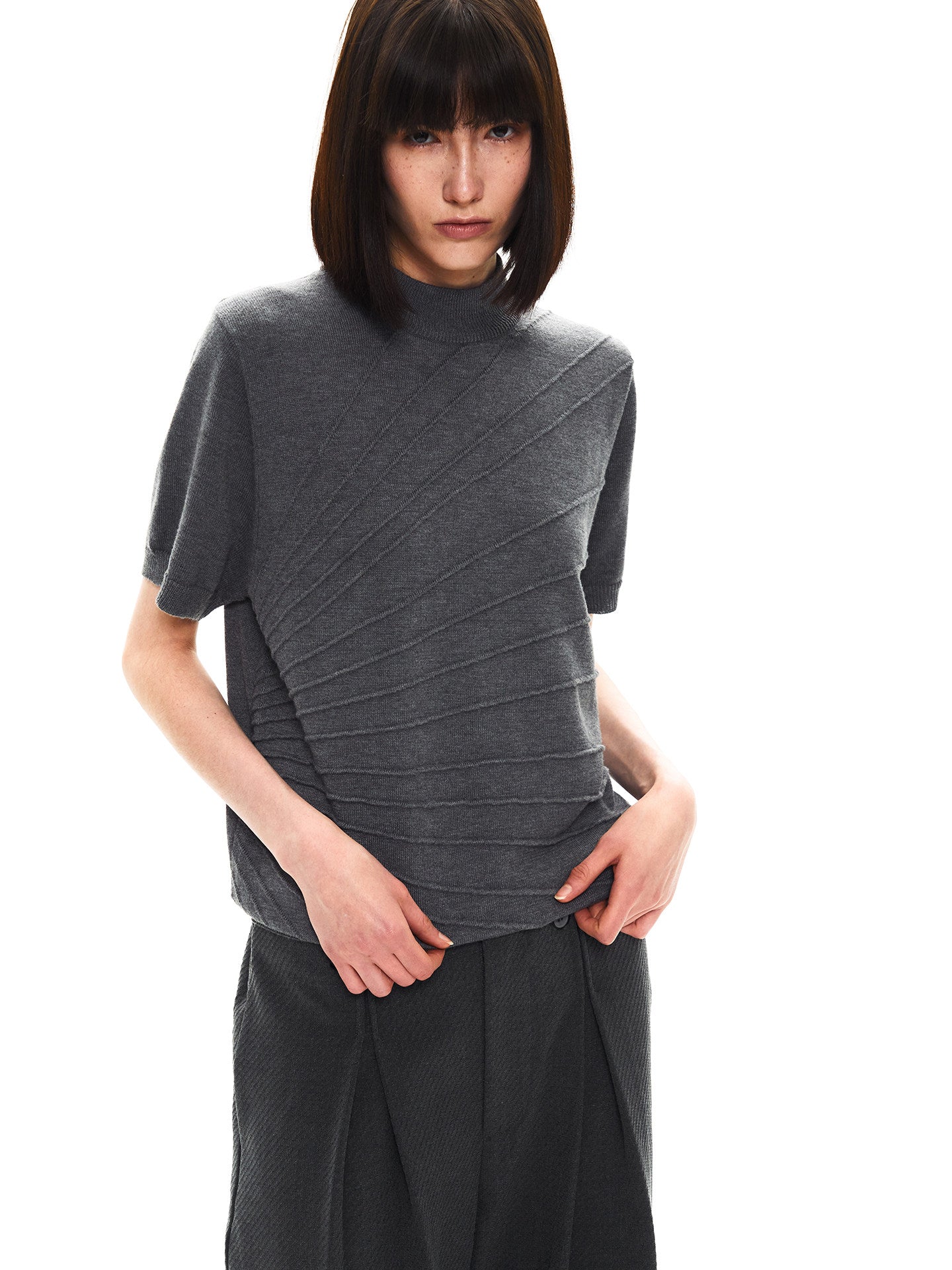 Breathable Jacquard High-Neck Knit