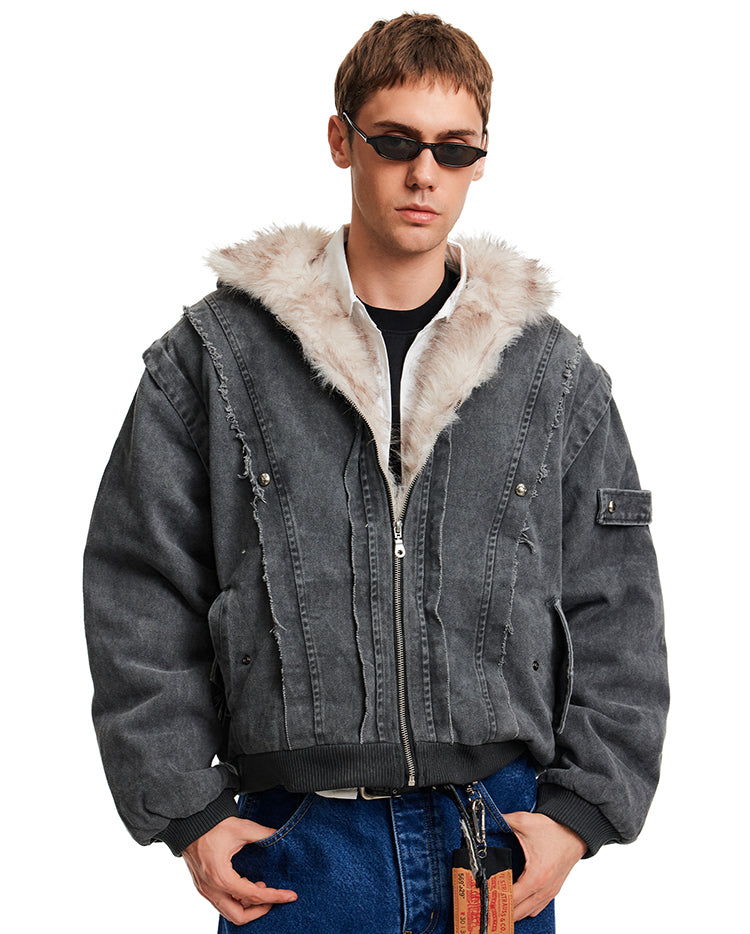 Distressed-look padded jacket