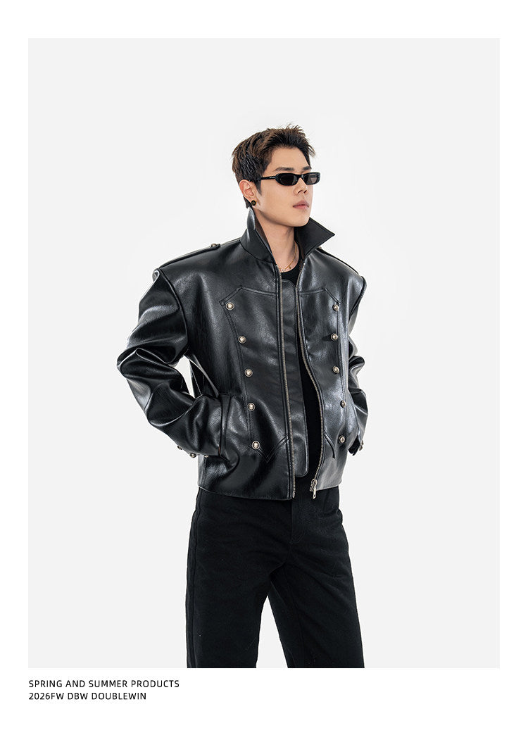 Matte Lychee-Textured Silhouette Leather Jacket