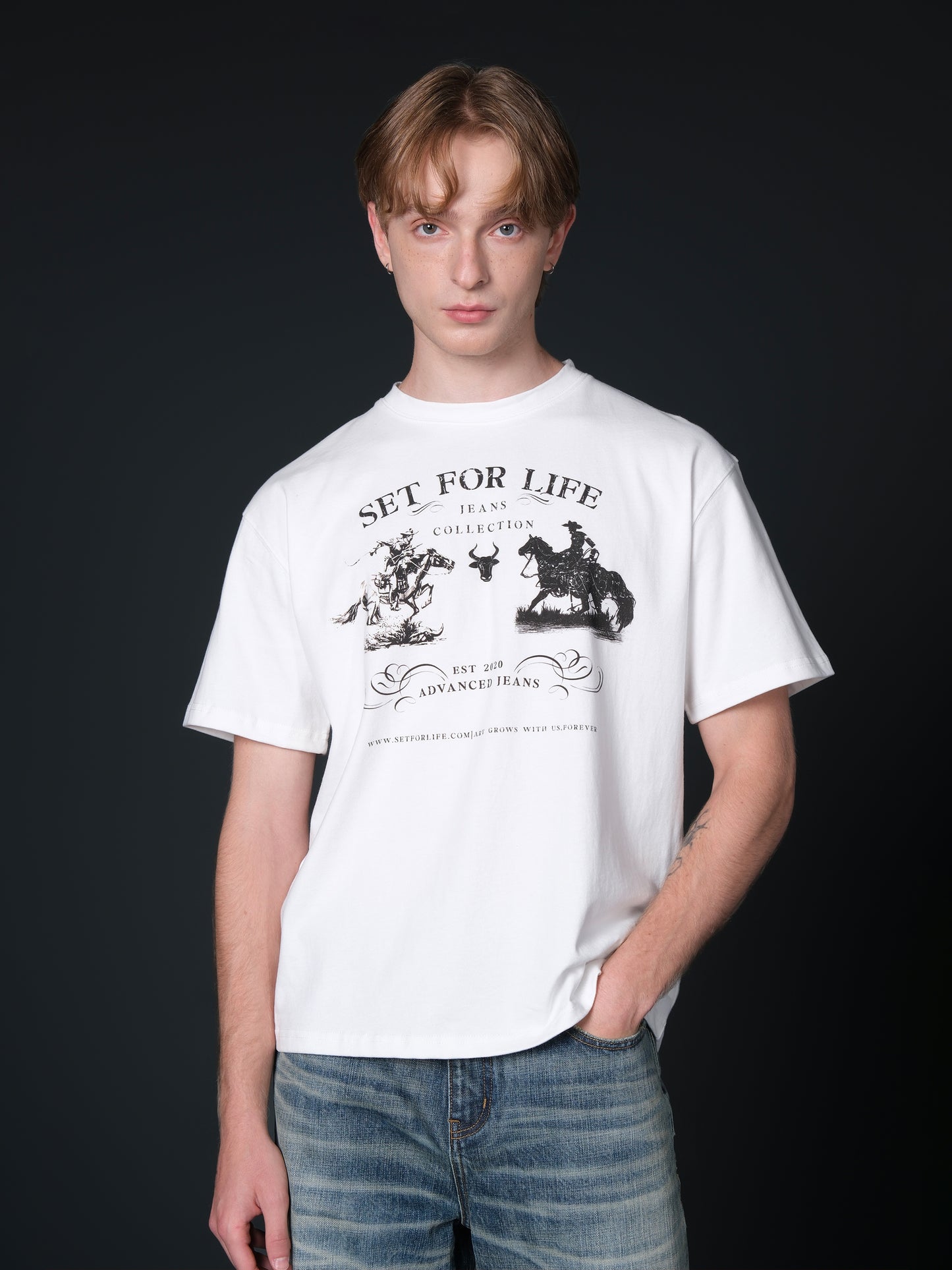 Commemorative print cotton T-shirt