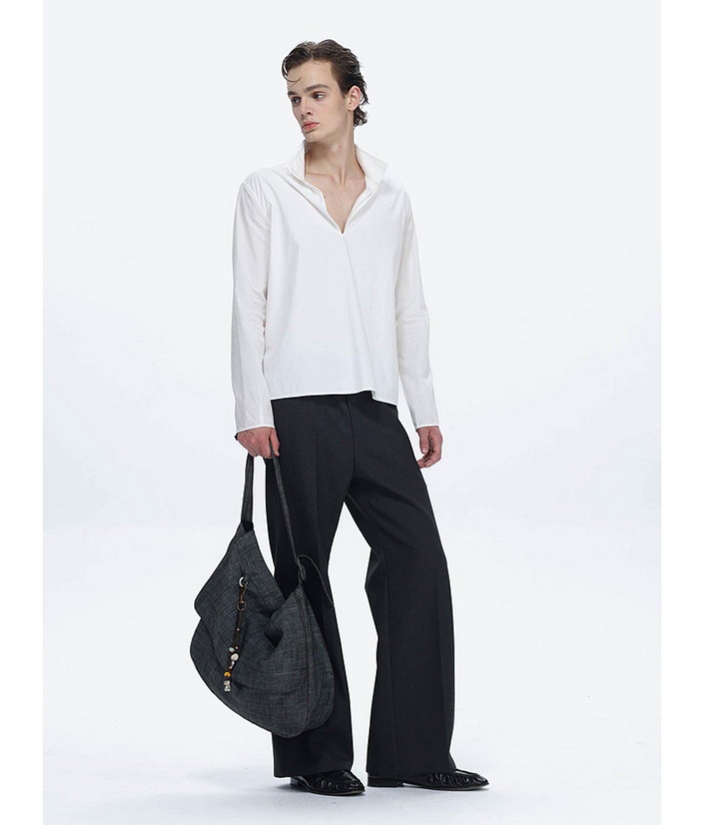 Deep V-Neck Half-Button Pullover Shirt