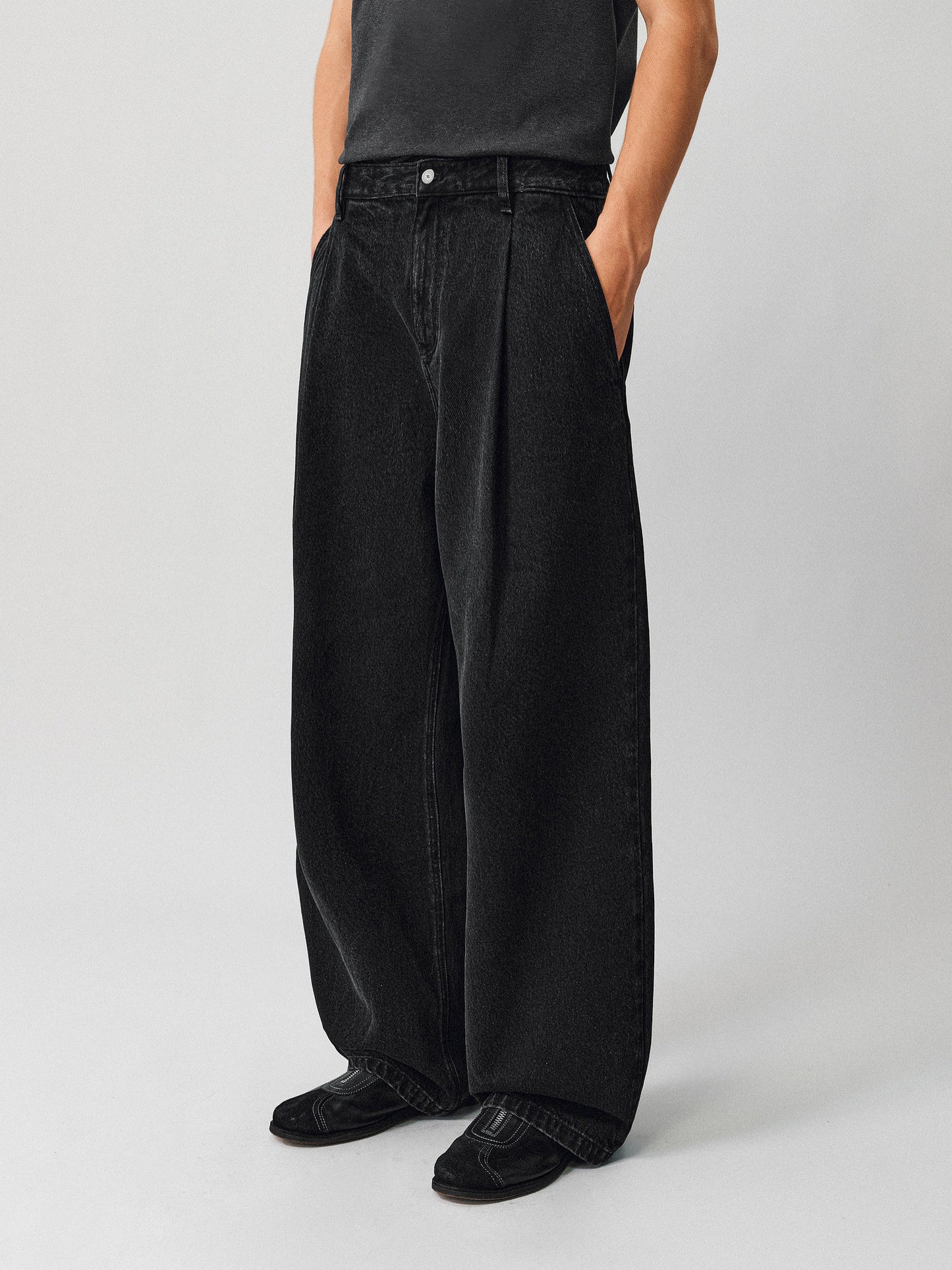 Retro Snowflake Wash Black Denim Pants