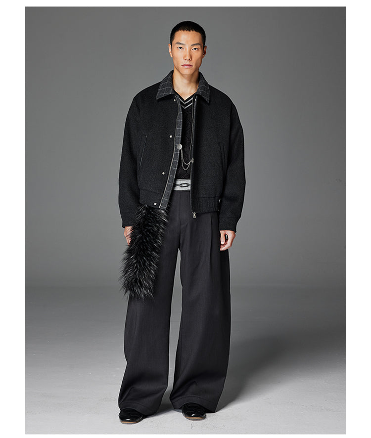 Checkered Wool Lapel Jacket