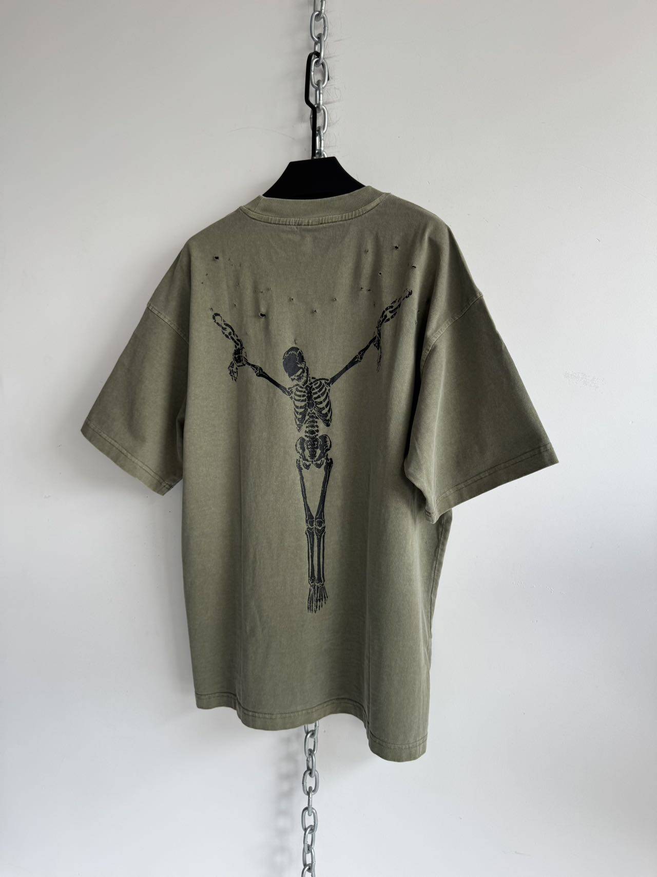 Distressed Print T-Shirt with Ripped Details