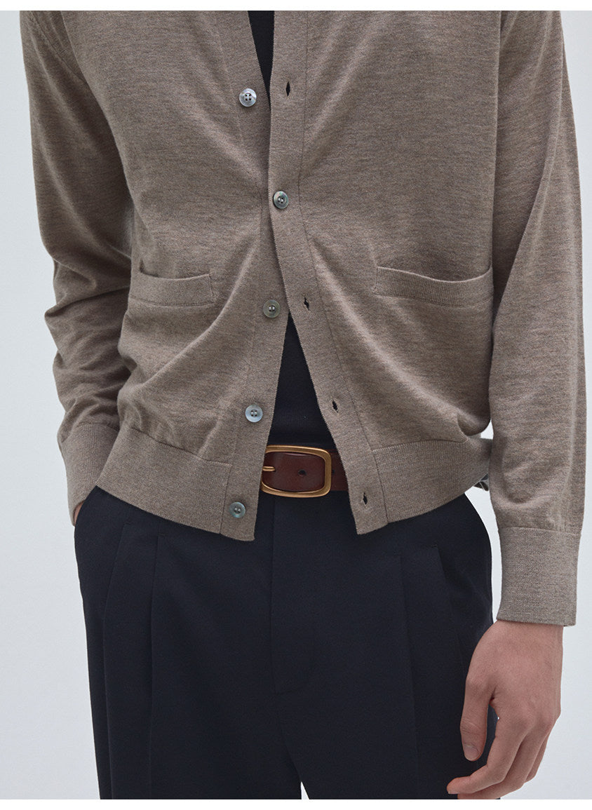 Round-Neck Knit Cardigan with Pockets