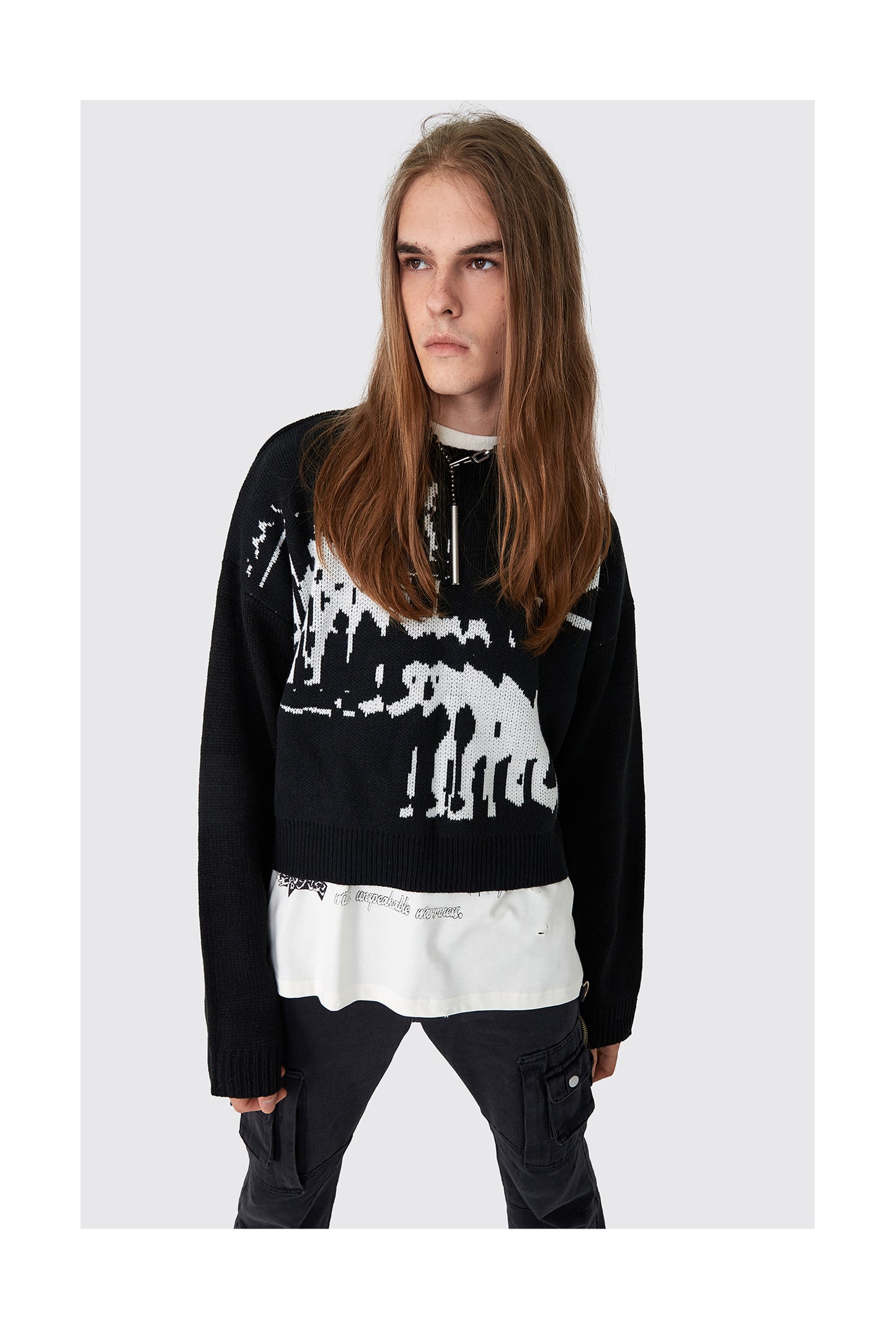 Black cardboard woven short sweater niche sweater