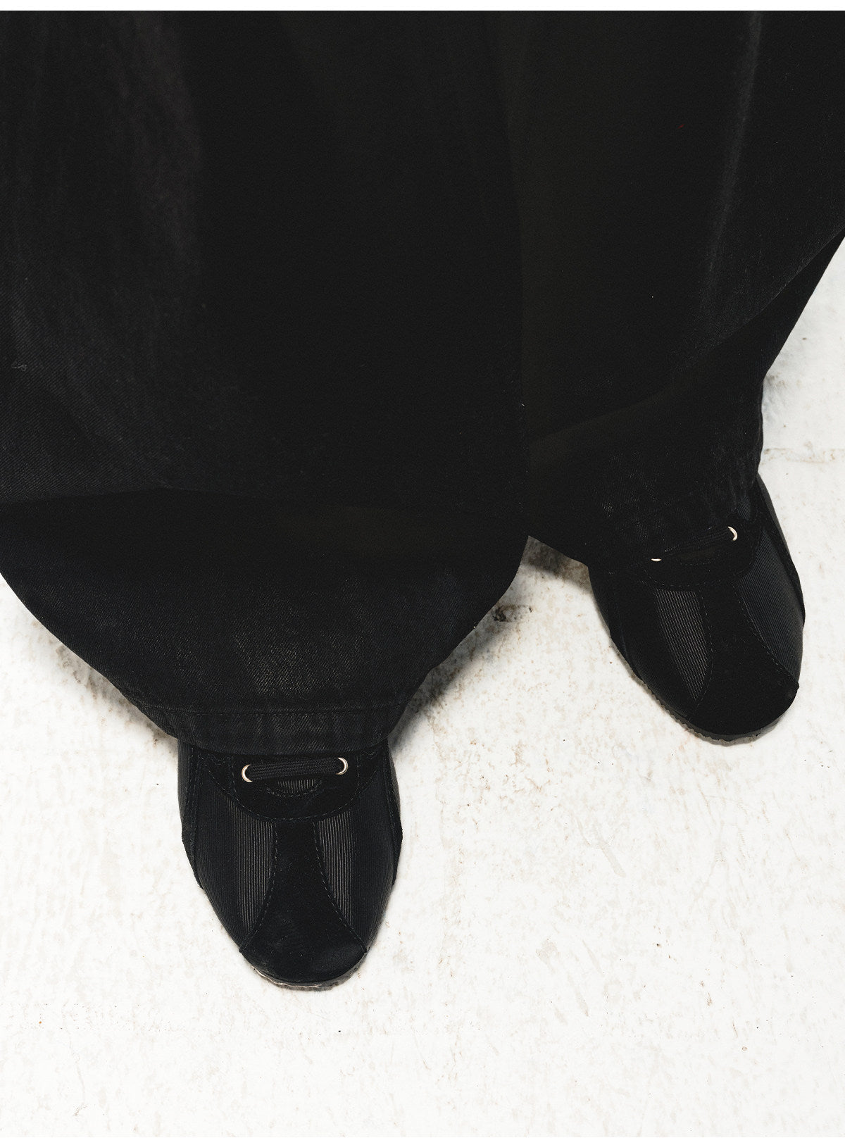 Shoes with a satin and suede combination design