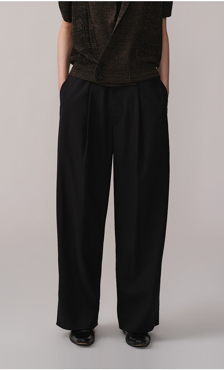 Straight-Leg Casual Pants with Elastic Waistband