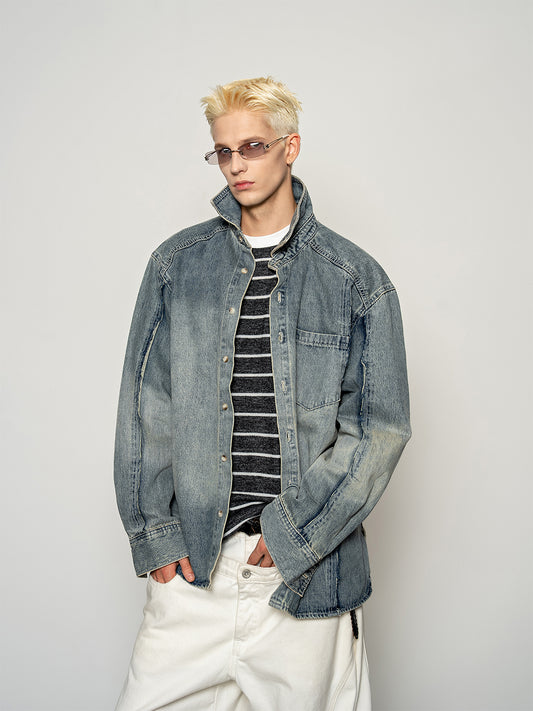 Distressed Wash Denim Shirt