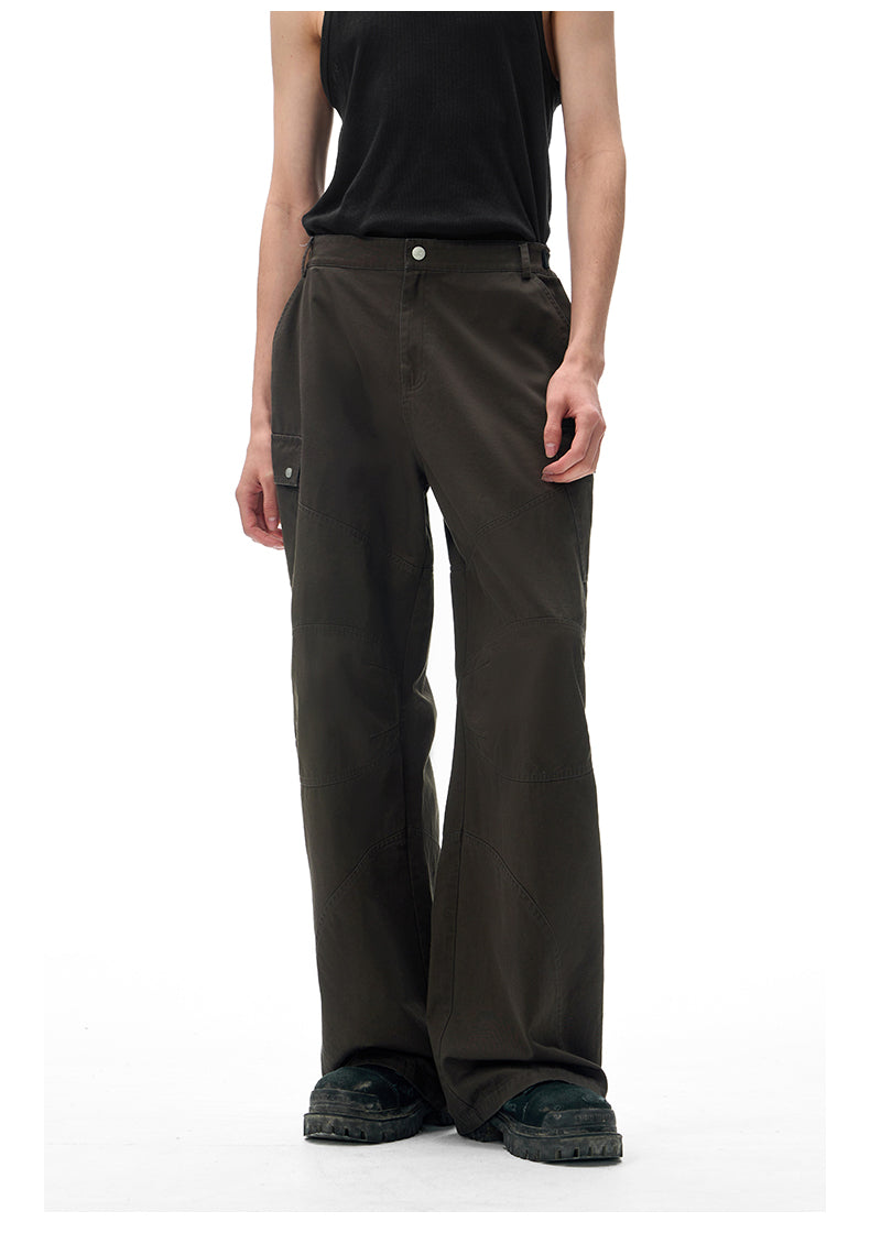 Double-pleated wide-leg casual pants