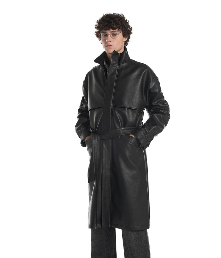 Simulated Leather Trench Coat