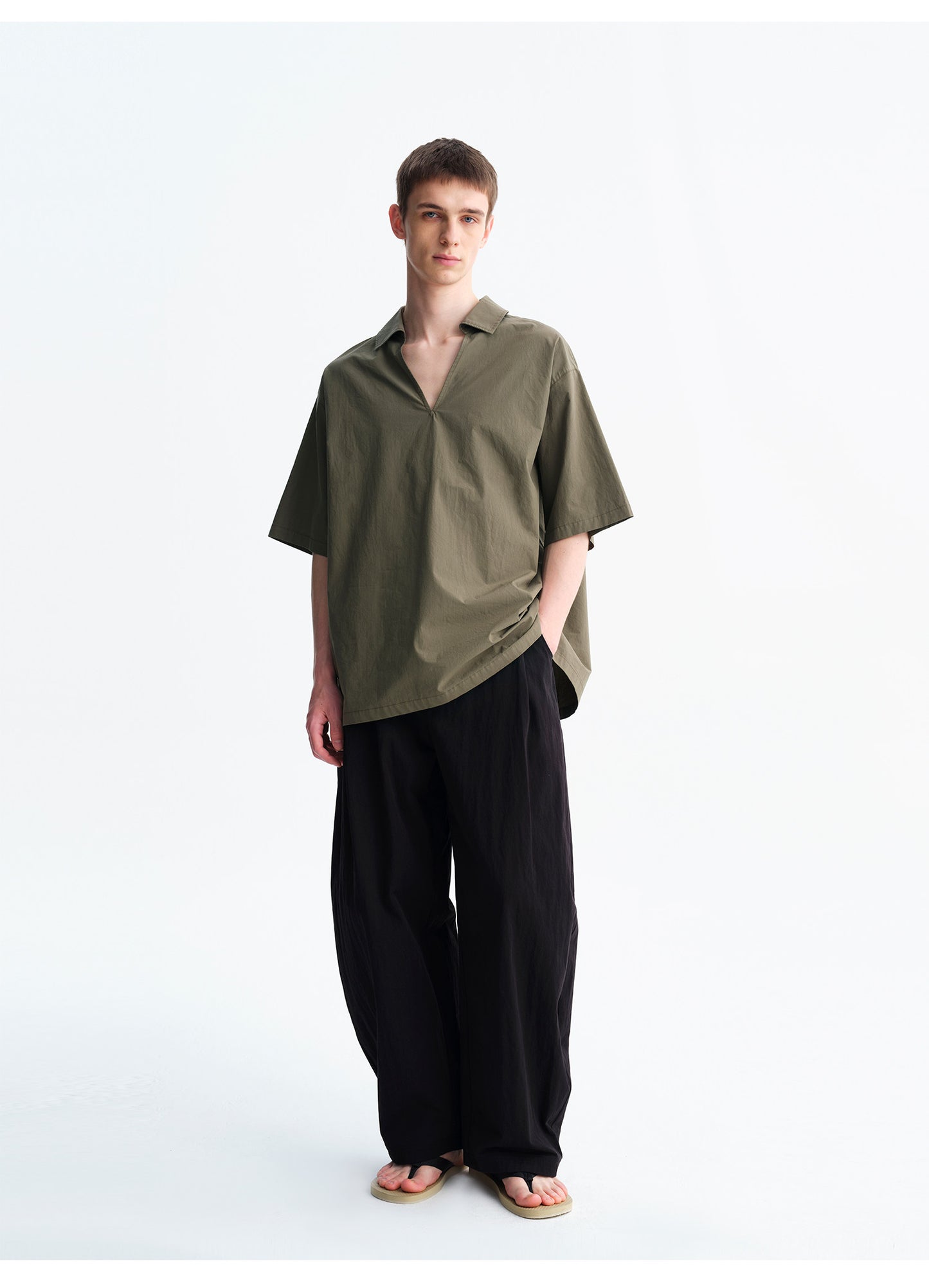 Loose-Fit V-Neck Pullover Shirt