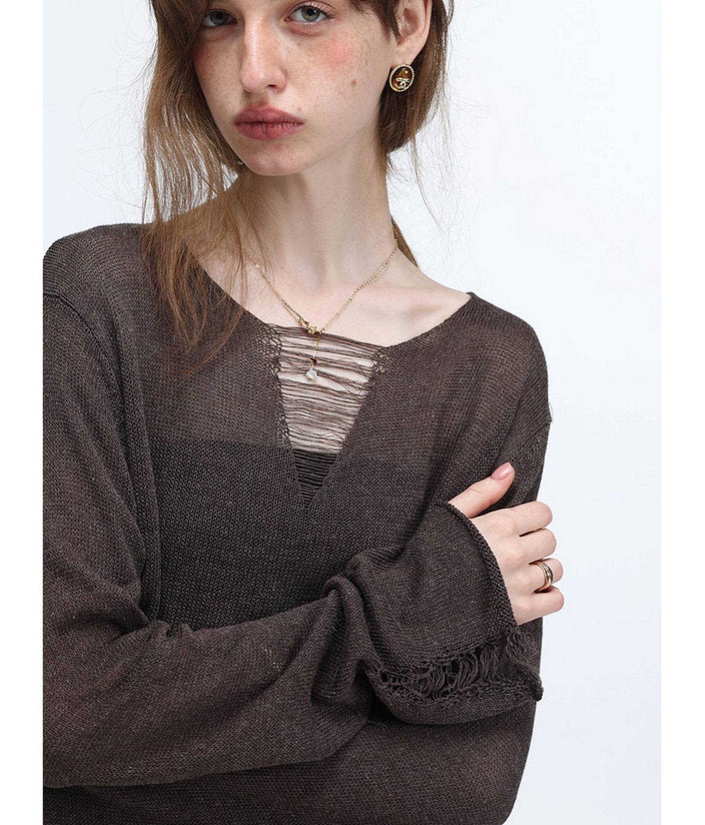 V-Neck Drawstring Lightweight Knit Shirt
