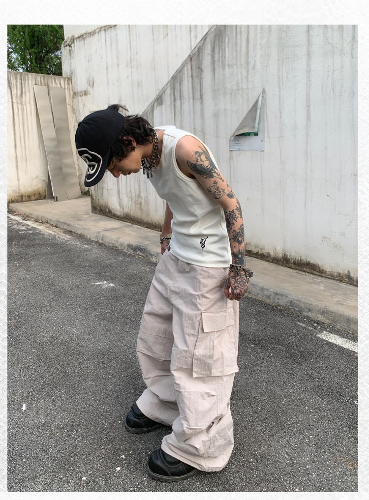 Straight Wide Side Pocket Cargo Pants