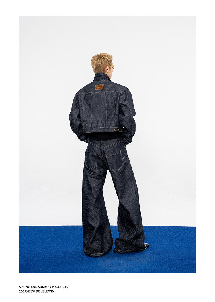 Denim Jacket with Leather Eyelets