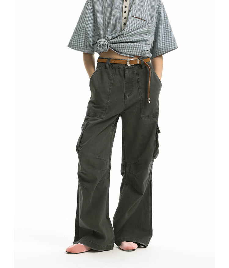 Multi-pocket wide-leg pants