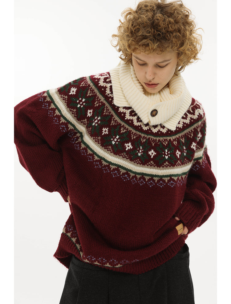 Retro Jacquard Round Neck Knit