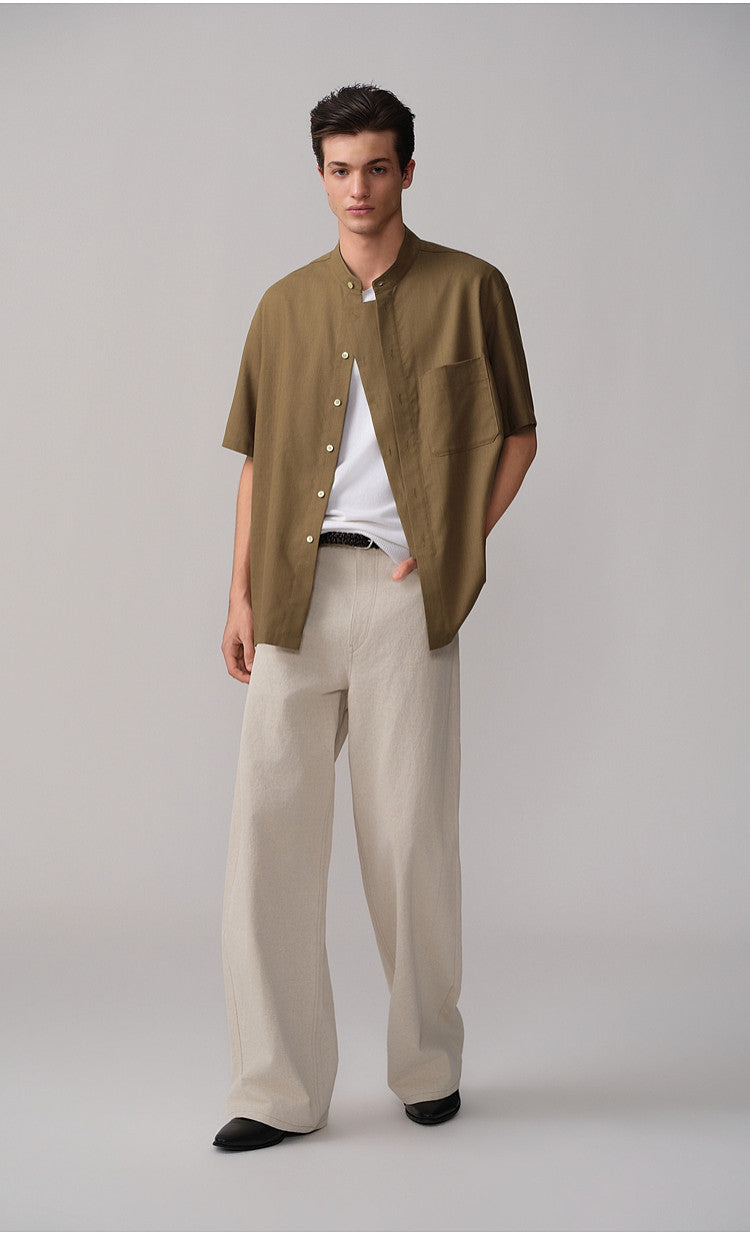 Casual Shirt with Stand-Up Collar and Pockets