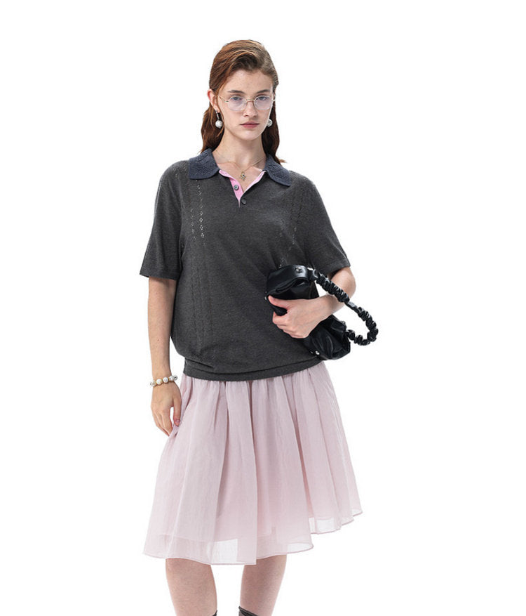 Knit Openwork Polo Shirt