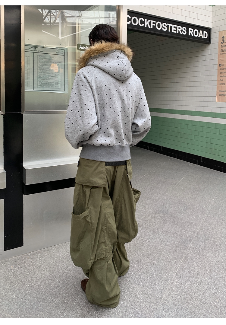 Heart-Print Polka Dot Hooded Sweatshirt