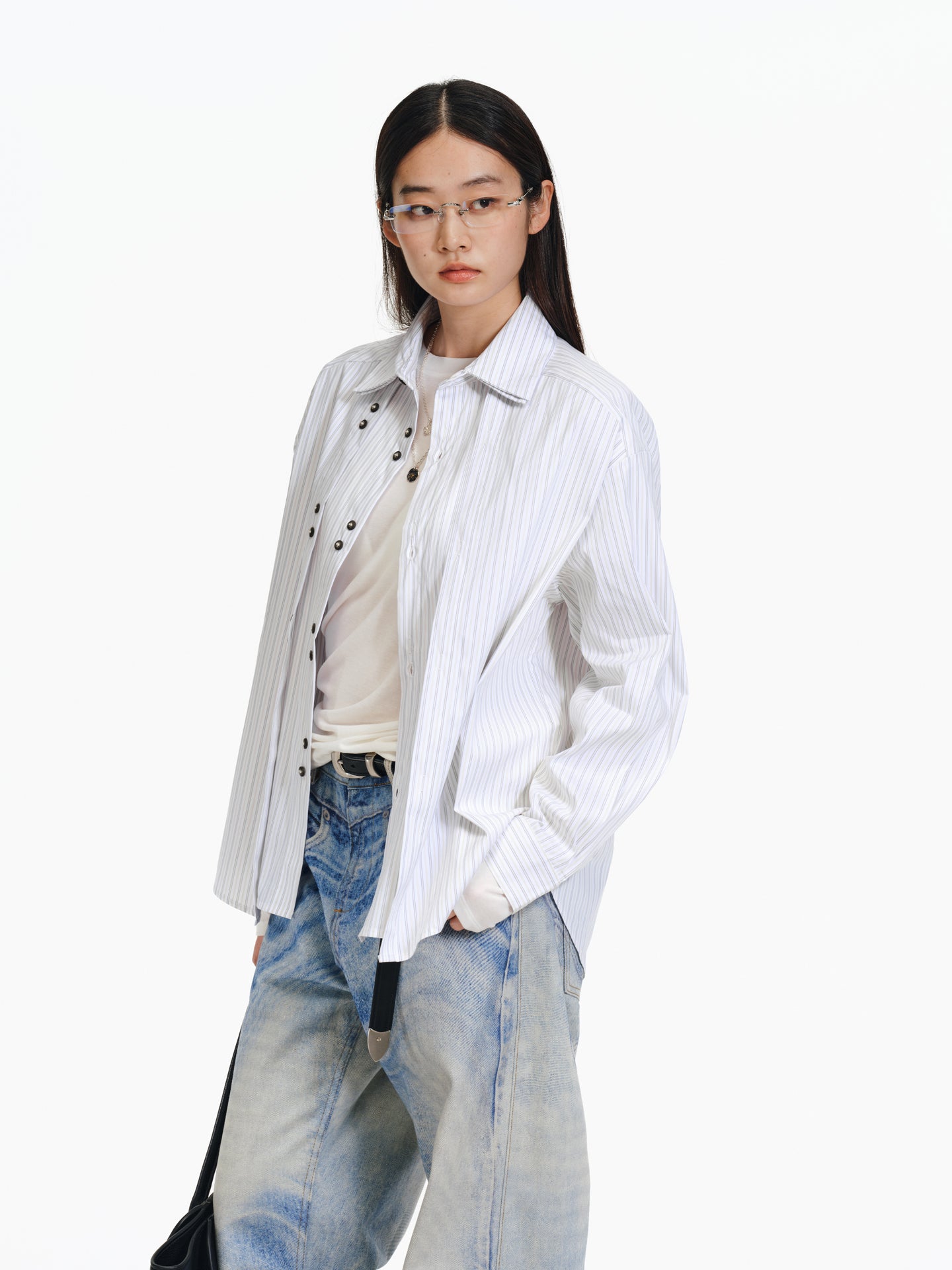 Double-breasted striped shirt