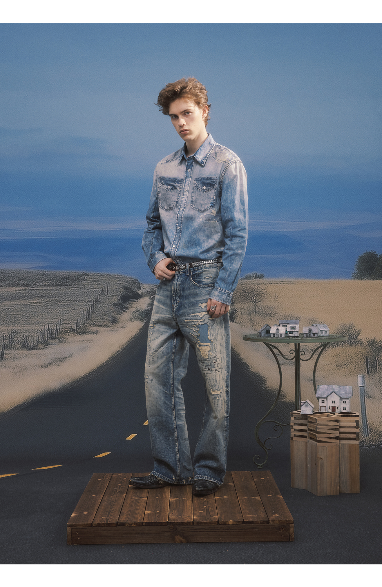 Digital-Print Denim Shirt