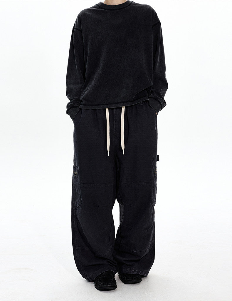 Distressed Finish Pleated Design Casual Pants