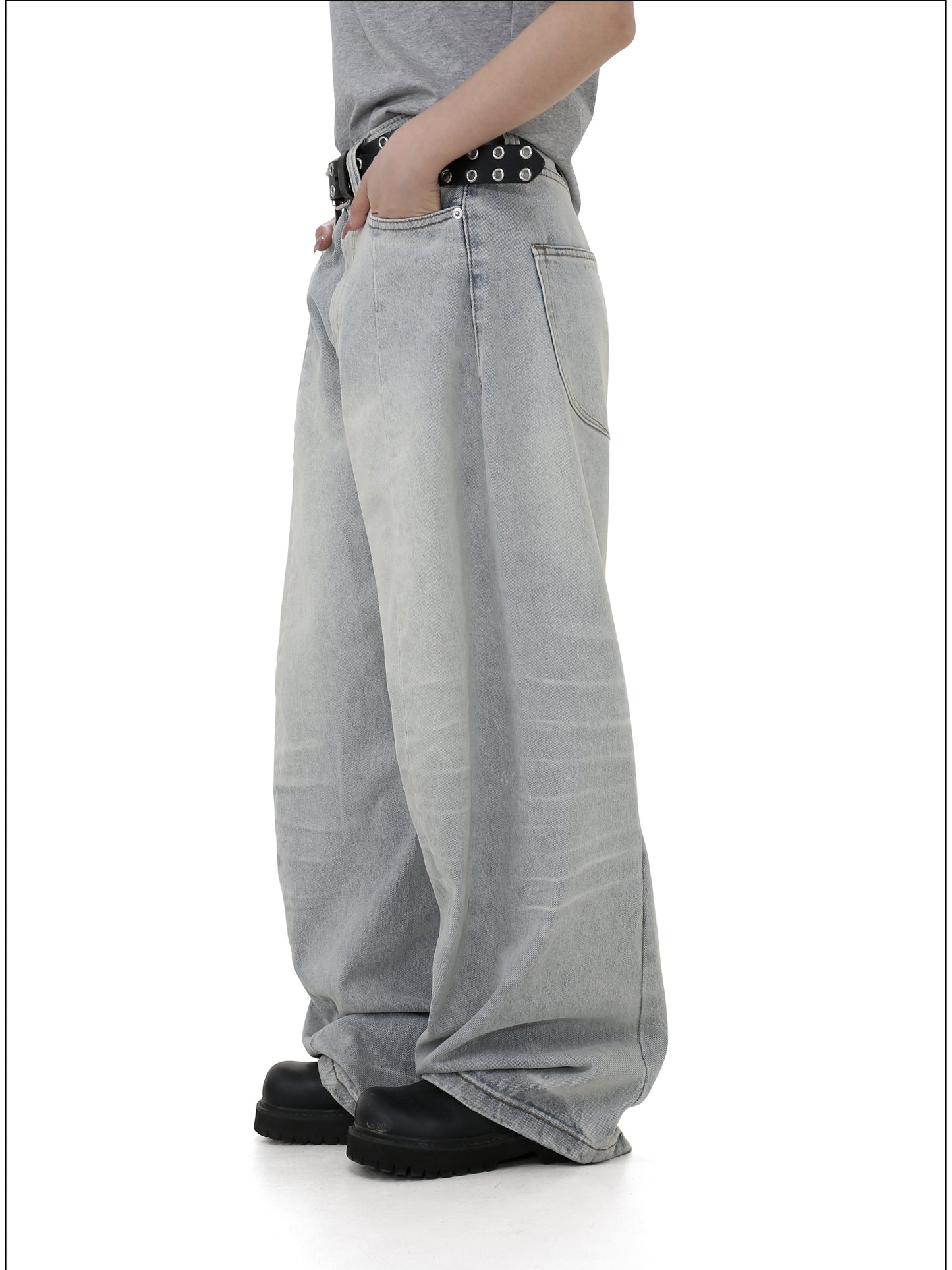 Washed and Damaged Denim Pants