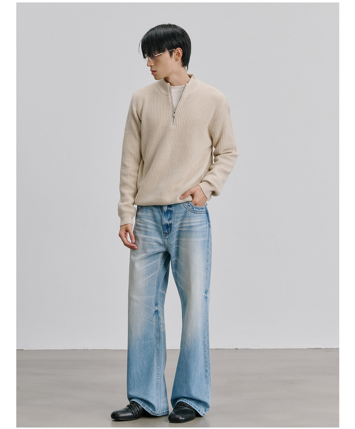 Clean-Fit Design Half-Zip Sweater