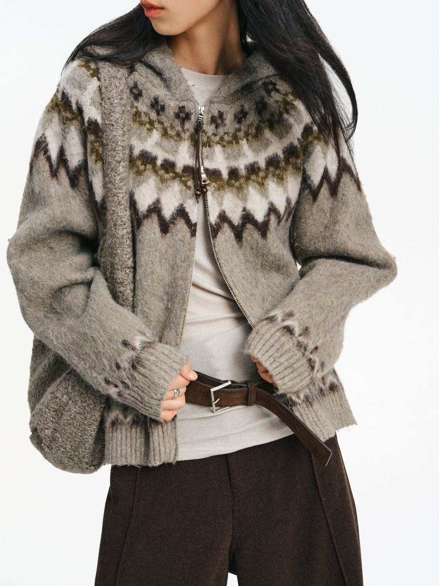 Fair Isle Hooded Jacquard Cardigan