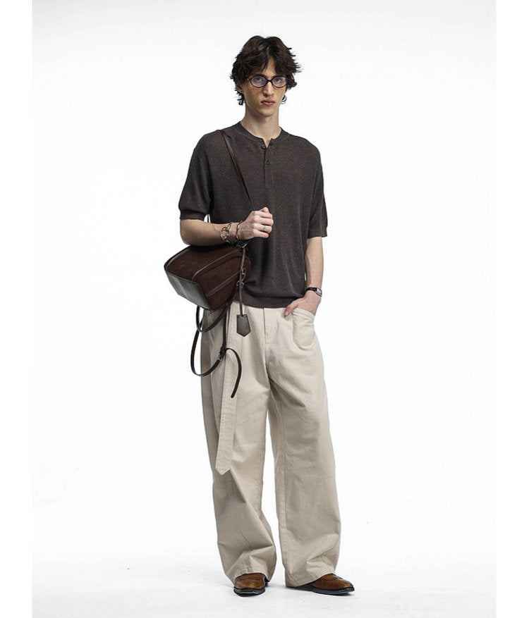Henley-neck knit shirt