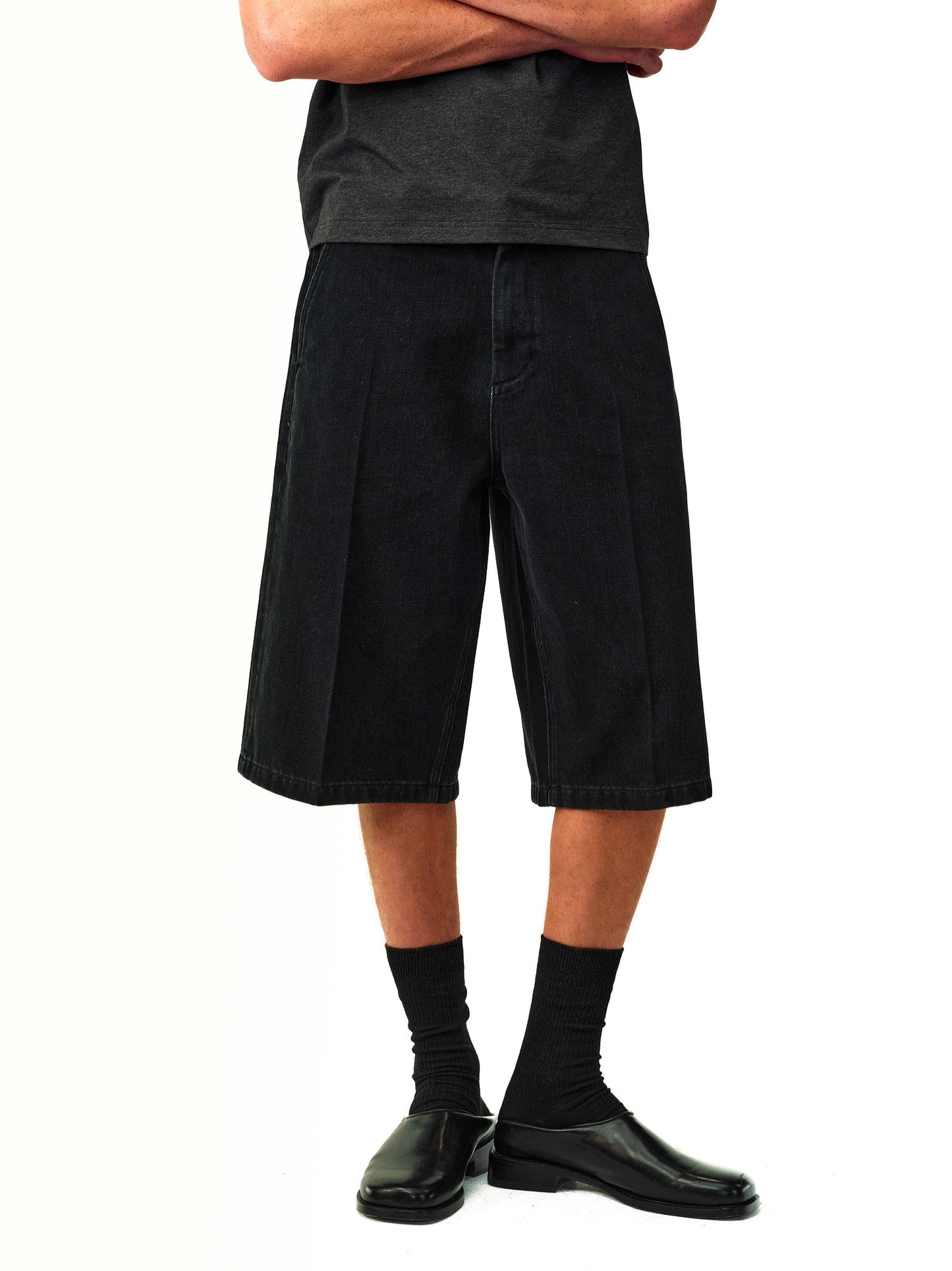 Center-Stitch Denim Shorts