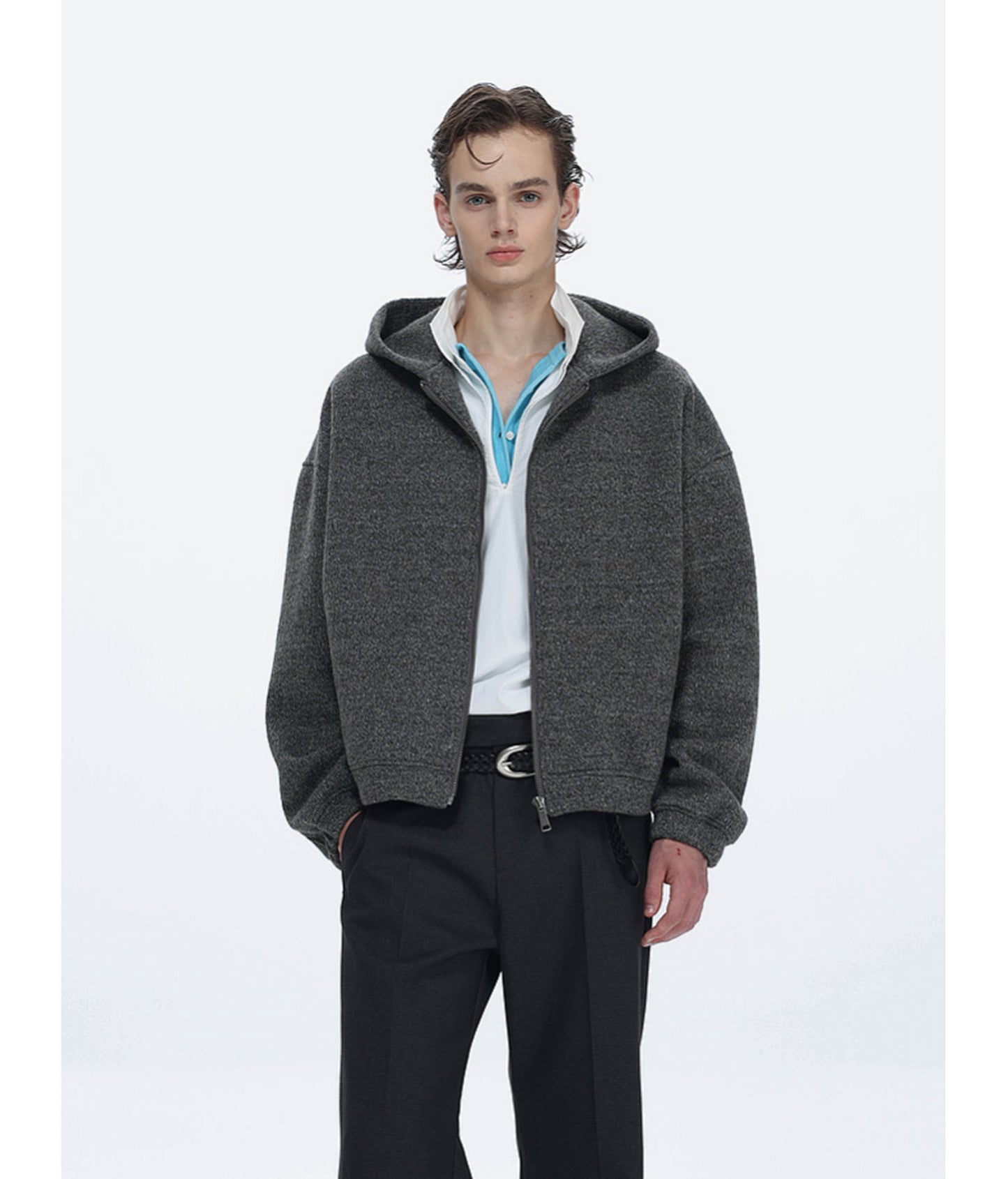 Textured Fleece Hooded Sweatshirt Jacket