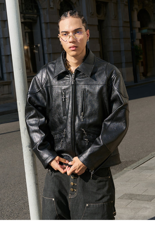 Wide Lapel Leather Jacket