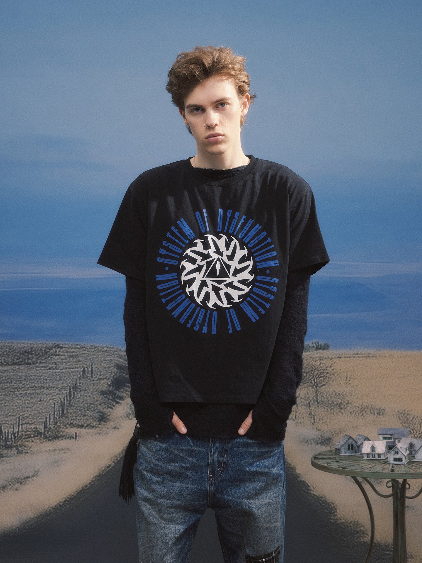 Wide Round-Neck Printed T-Shirt