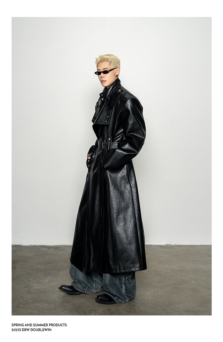 High-End Large Lapel Leather Coat