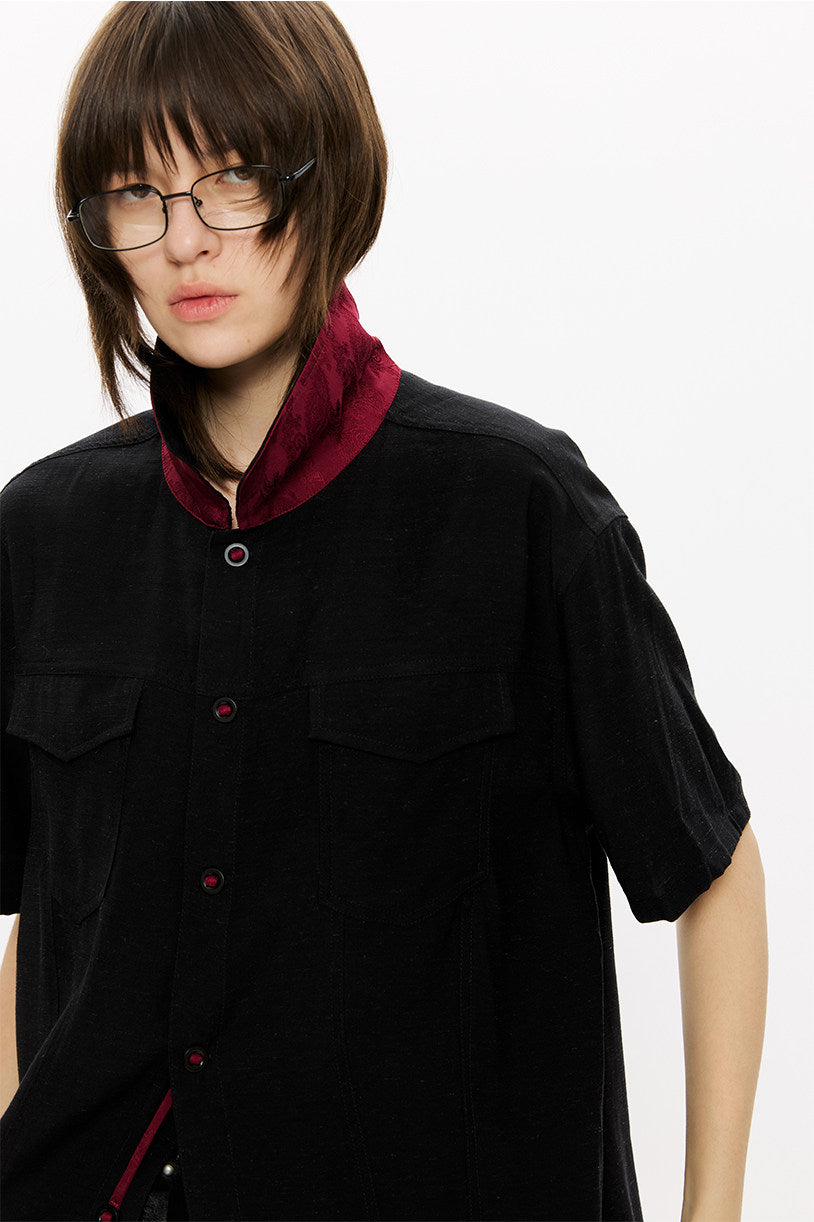 Linen button-down casual shirt with tassels
