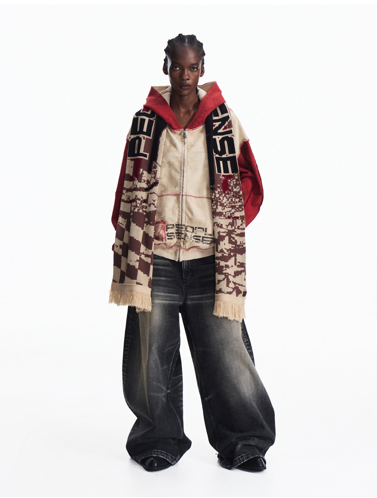 Distressed Hooded Zipper Sweatshirt