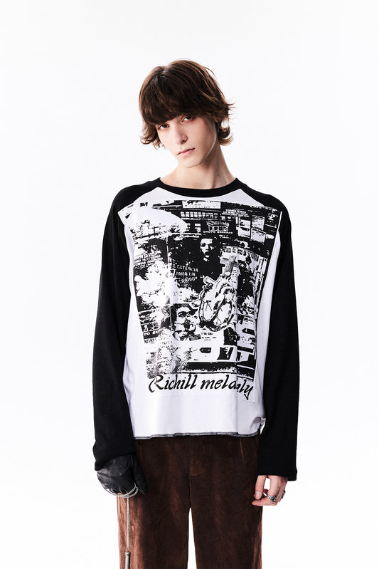 Patch print raglan T-shirt