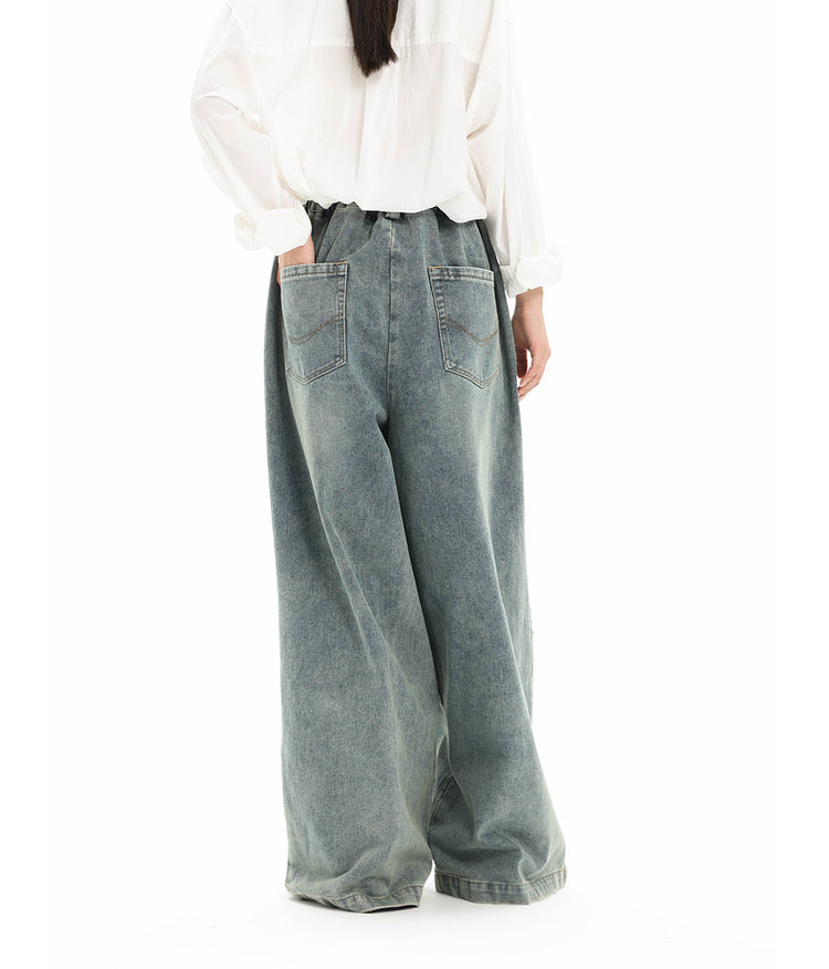 Multi-washed drawstring wide-leg jeans